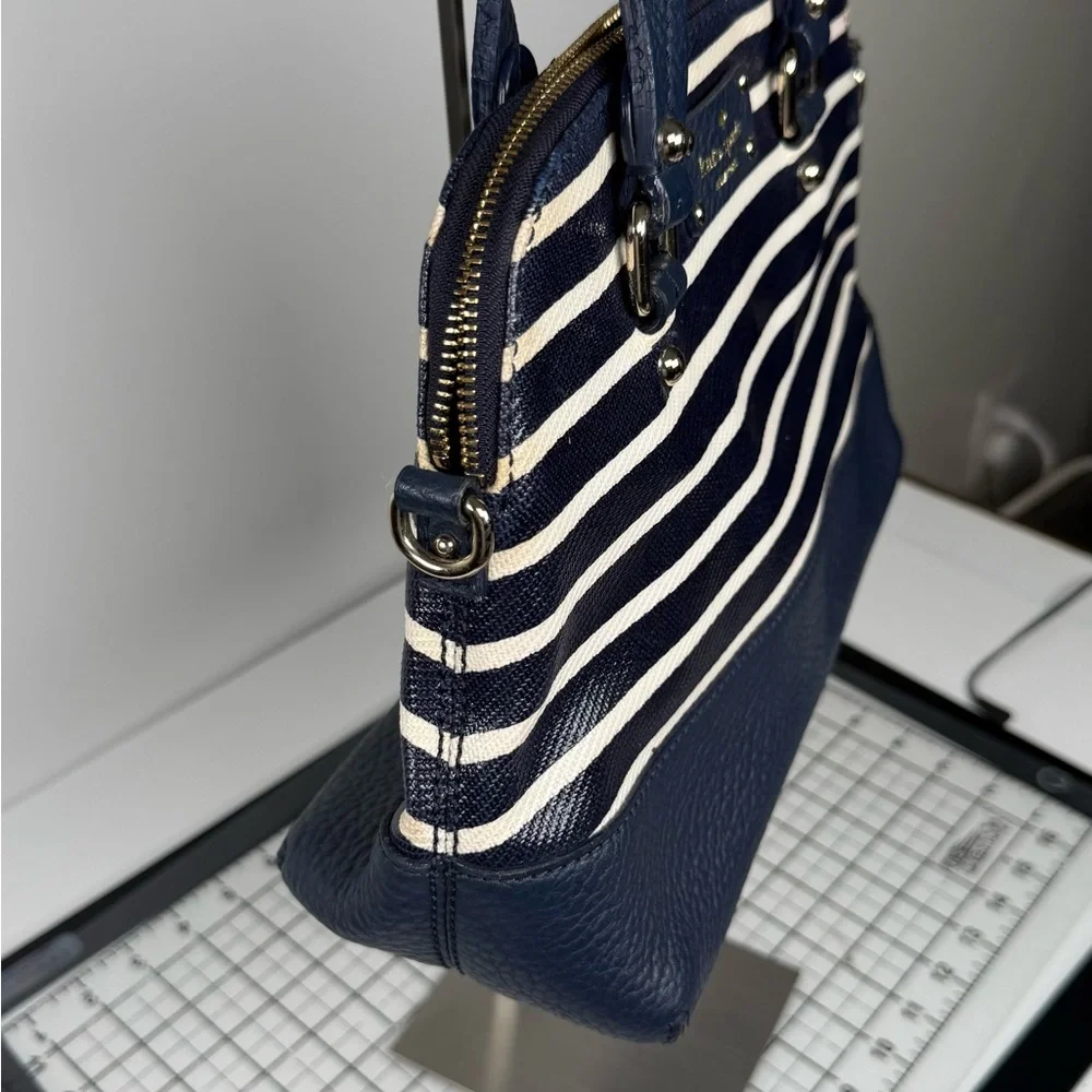Kate Spade Navy and White Striped Royal Blue Satchel. Slight edge wear. - Picture 3 of 10